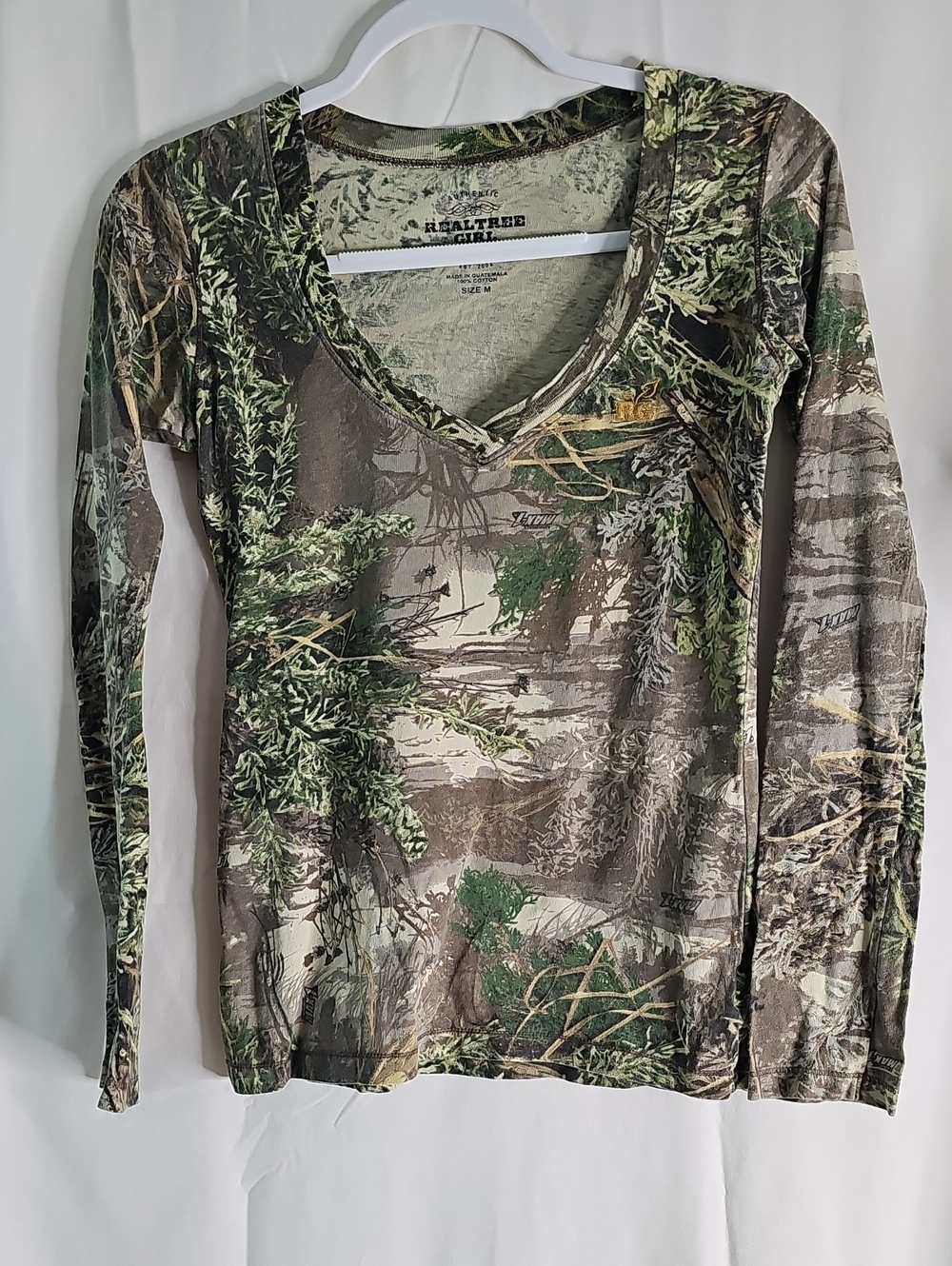 Realtree Girls Camo V-Neck Top - Green, Brown